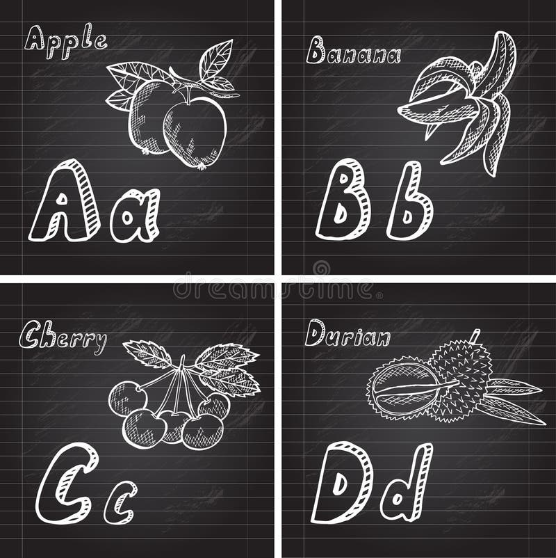 Hand drawn fruits alphabet royalty free illustration