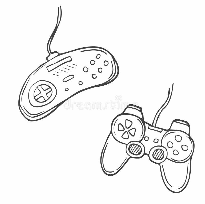 Hand Drawn Game Pad. Video Game Controller Icon in Doodle Style Stock