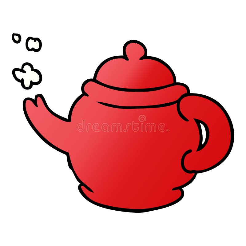 Hand Drawn Gradient Cartoon Doodle of a Blue Tea Pot Stock Vector
