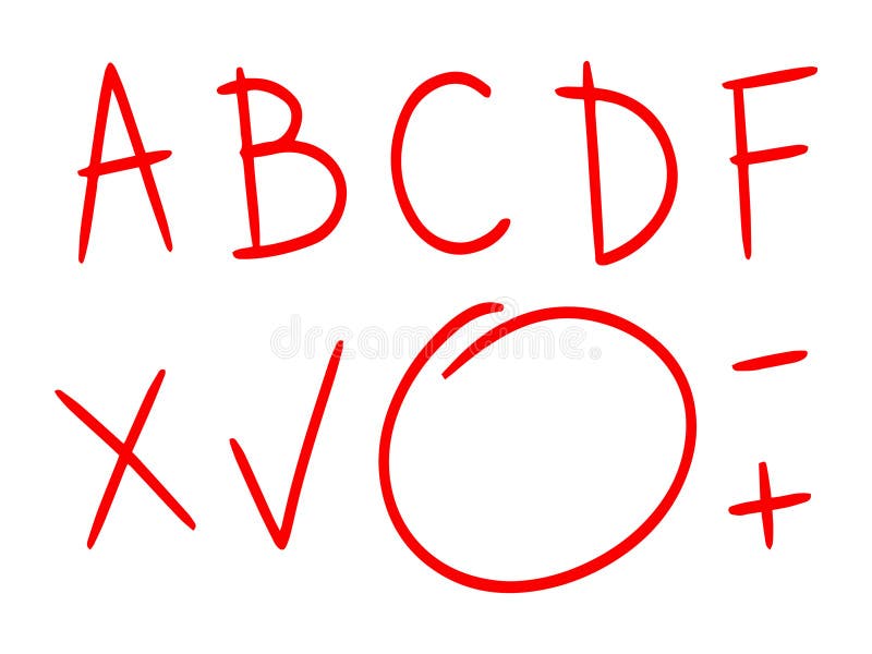 Hand Drawn Grading Doodle Elements Set. Red Grades Illustrations ...