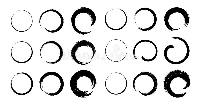 Hand drawn grunge circle frames set. Black brush stroke rounds. Sketch scribble circular design elements. Vector stock illustration