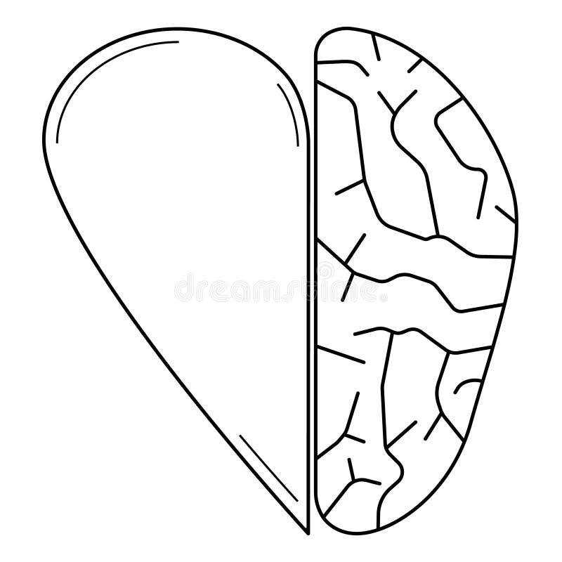 Hand Drawn Halves of the Heart and Brain. Abstract Representation of