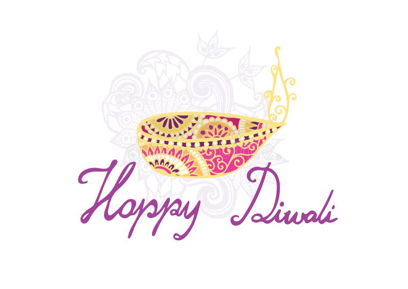 Hand Drawn Happy Diwali and Oil Lamp on White Background. Stock Vector -  Illustration of banner, holiday: 61948364