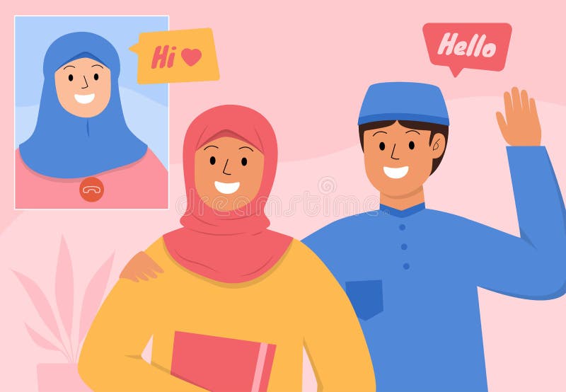 Happy Muslim Character in Video Call Conference Concept Vector Stock Design  Stock Vector - Illustration of friends, communication: 216785644