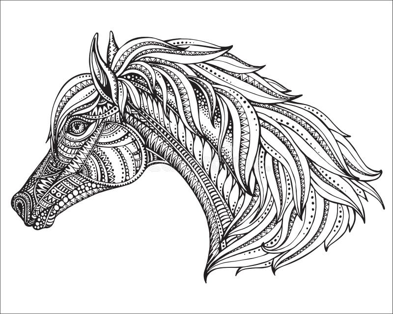 Hand drawn head of horse in graphic ornate style stock illustration Hand drawn head of horse in graphic ornate style stock illustration
