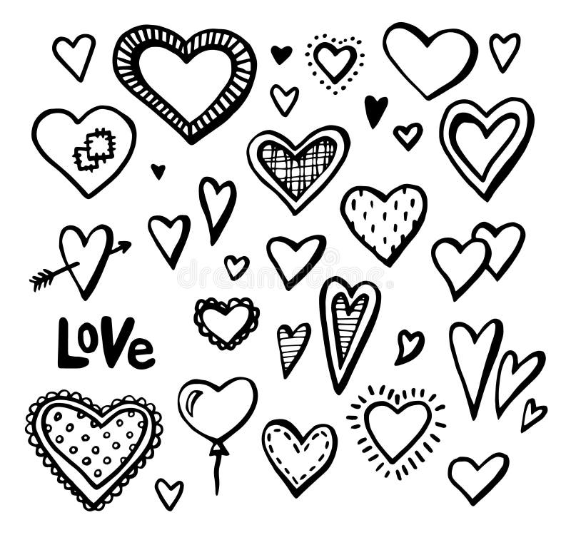 Hand drawn hearts set of design elements. Vector illustration. Valentine hearts stock illustration