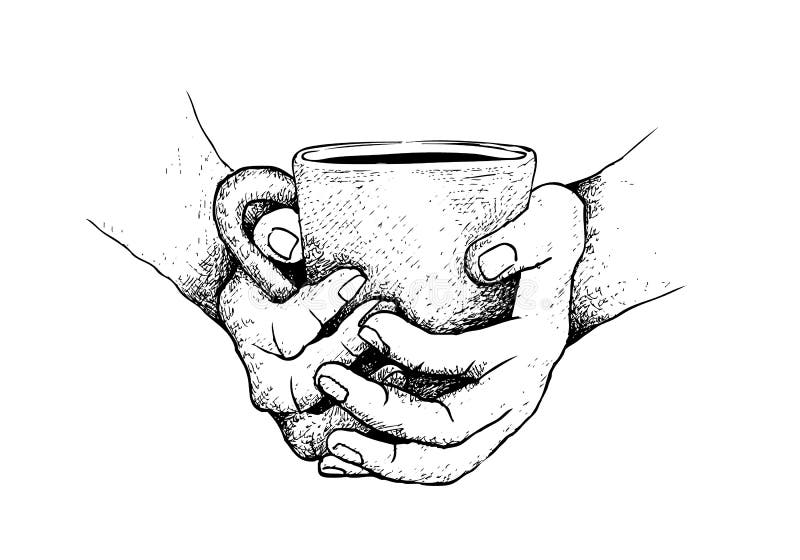 Hand Drawn of Hand Holding a Cup Hot Coffee Stock Vector - Illustration ...