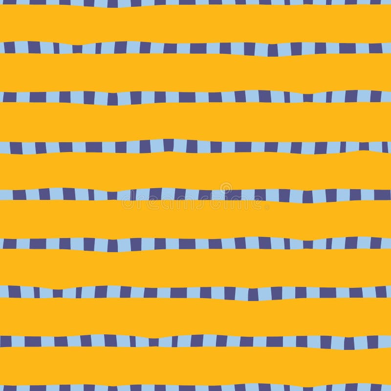 Hand Drawn Horizontal Stripes Yellow Gold Blue Seamless Vector
