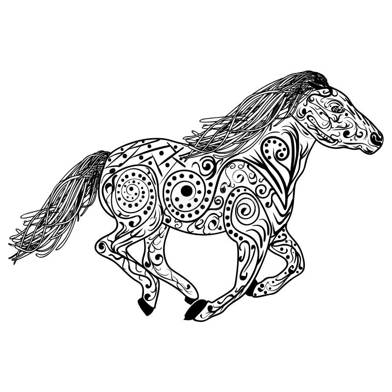 hand drawn horse isolated on white anti stress coloring