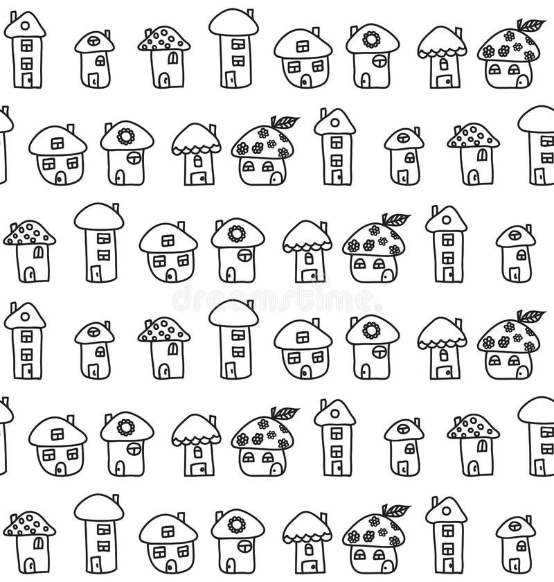 Hand Drawn Houses. Seamless Pattern. Childish stock illustration