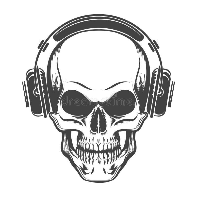 Skull with Headphones stock vector. Illustration of bone - 120127301