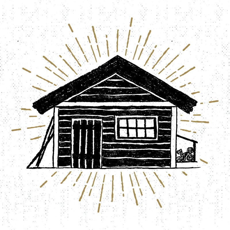 Hand drawn icon with a textured wooden cabin vector illustration vector illustration Hand drawn icon with a textured wooden cabin vector illustration vector illustration
