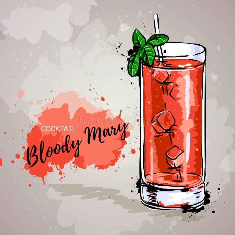 Hand Drawn Illustration of Cocktail Bloody Mary. Stock Vector