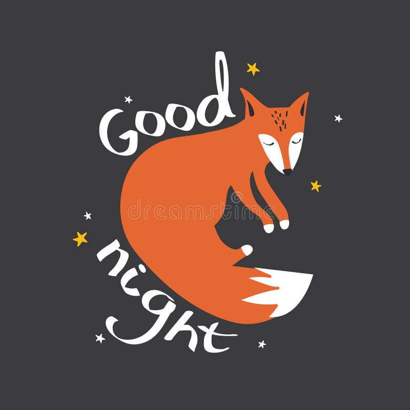 Colorful Illustration with Fox, Stars and English Text. Good Night ...