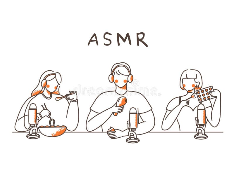 Hand Drawn Illustration Group Of People Making Asmr Sounds Blogger Make Video Or Audio Webcast For Social Media Blogger Eating Stock Vector Illustration Of Hear Healing 193417402