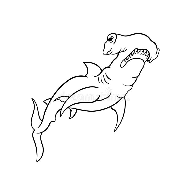Outline Hammerhead Shark. Coloring Page. Black and White Hammerhead ...