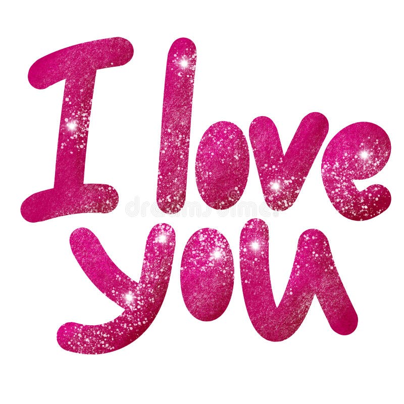 Hand Drawn Illustration I Love You Sign Words Writing Pink Glitter