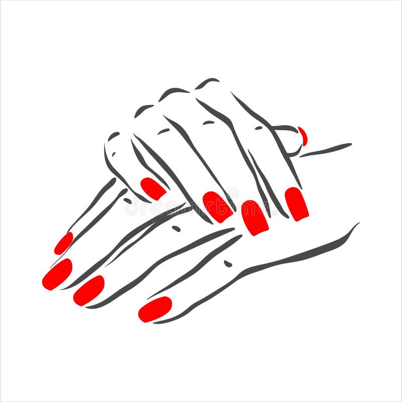 Vector Hand Drawn Illustration Of Manicure And Nail Polish On Woman