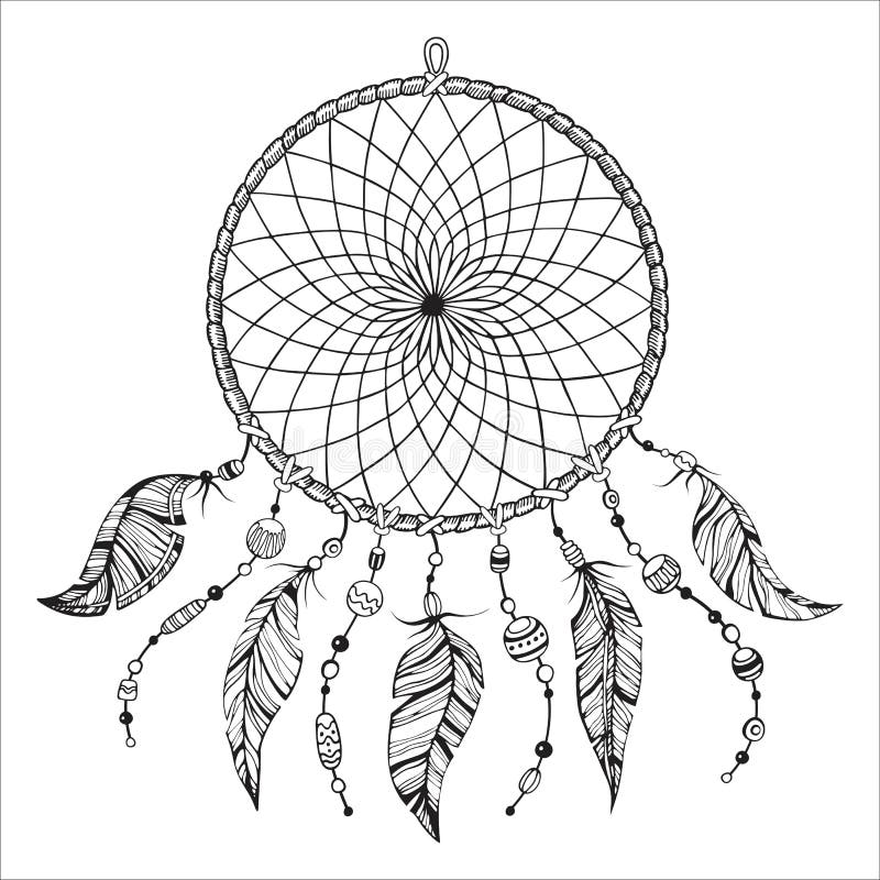 Hand drawn illustration of native american indian tribal dream catcher