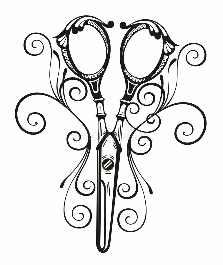 Scissors illustration, drawing, engraving, ink, line art, vector