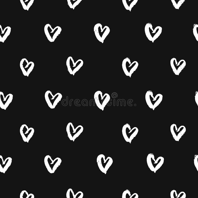 Hand drawn ink hearts seamless pattern vector