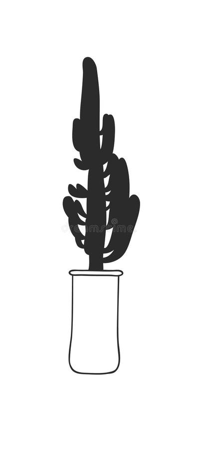Hand drawn interior objecton white background. Vector Cozy Line Illustration cactus. Creative art work. Doodle drawing home plant stock illustration