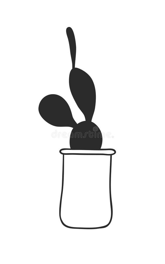 Hand drawn interior objecton white background. Vector Cozy Line Illustration cactus. Creative art work. Doodle drawing home plant vector illustration