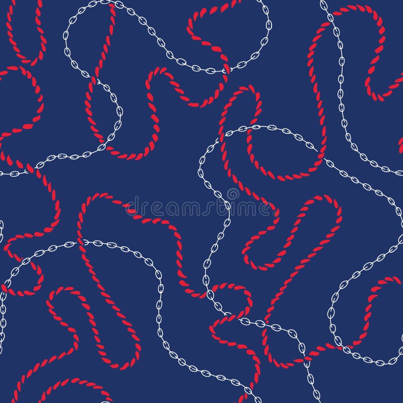 Hand-Drawn Intertwining Nautical Rope, Chains Vector Seamless Pattern. Red and Blue Marine Background stock illustration Hand-Drawn Intertwining Nautical Rope, Chains Vector Seamless Pattern. Red and Blue Marine Background stock illustration
