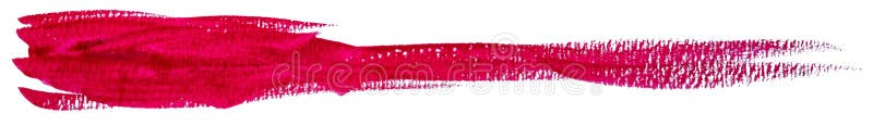 Hand drawn isolated long narrow paintbrush gouache stripe with dirty red color