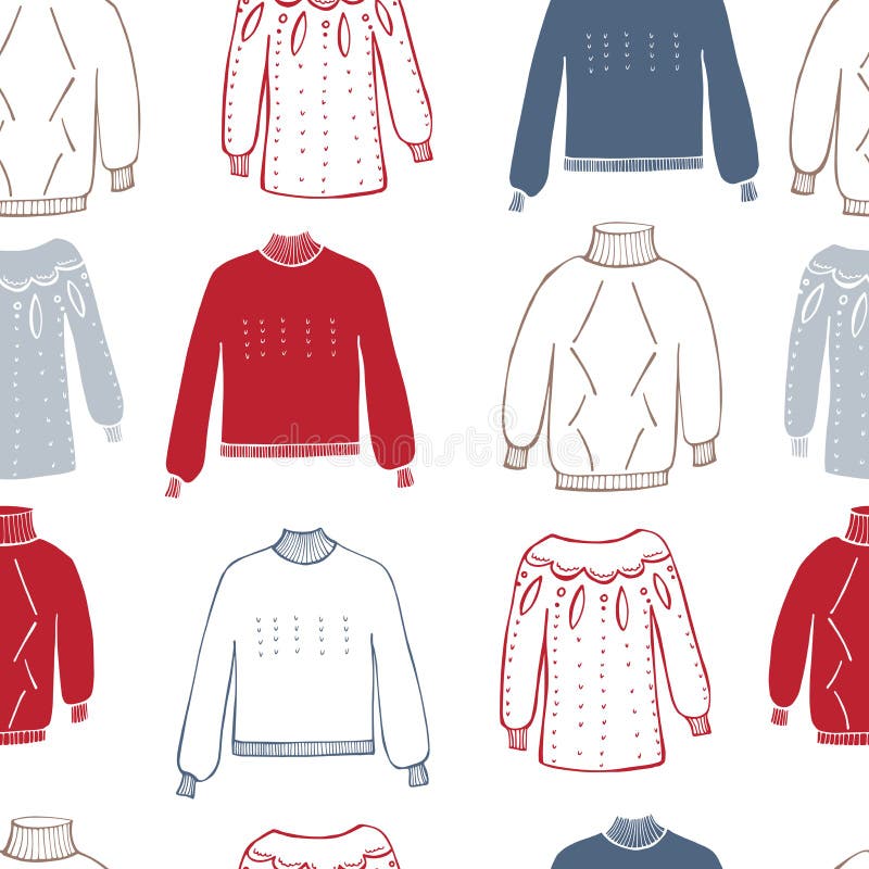 Hand Drawn Knit Sweaters. Vector Pattern Stock Vector Illustration of