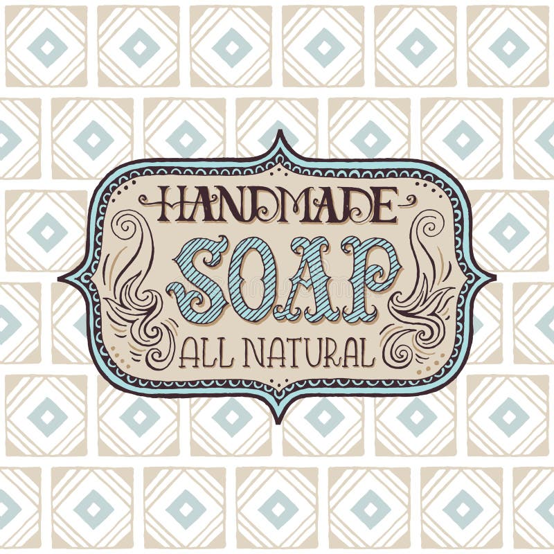 Hand drawn label and pattern for handmade soap bar