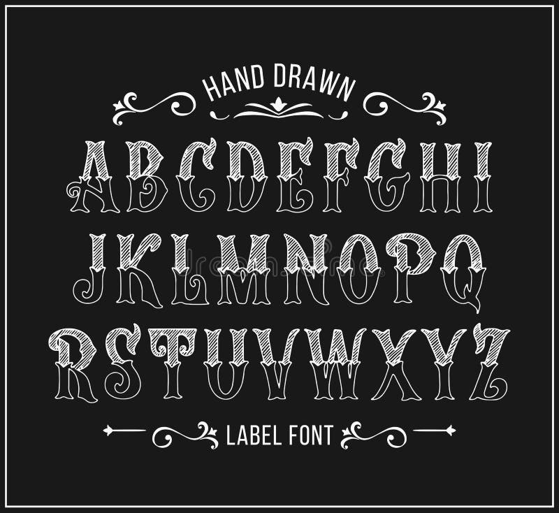 Hand Drawn Letters Vector Alphabet In Victorian Style Stock