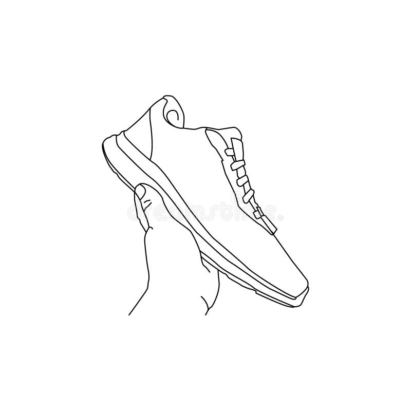 Hand drawn line art design hand take a shoe royalty free illustration