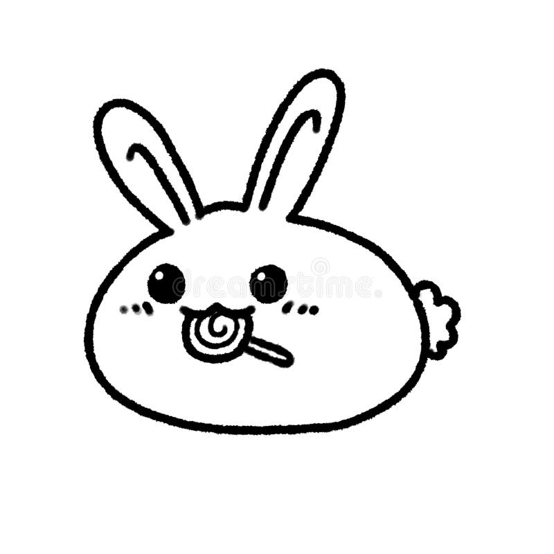 Handdrawn Line Cute Rabbit with Candy in Doodle Style Stock
