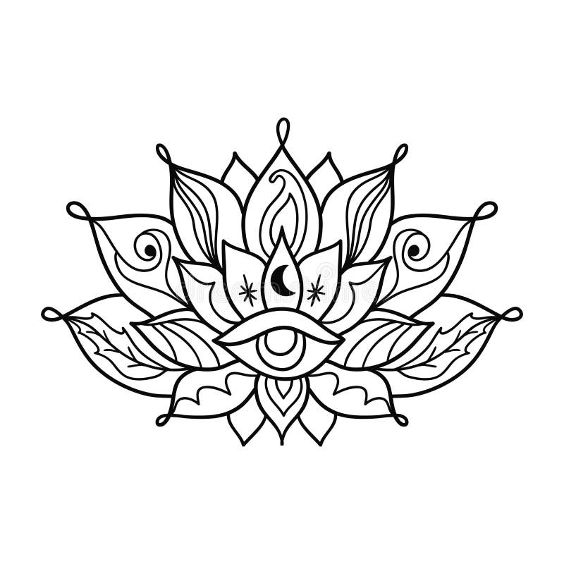 Hand Drawn Lotus Flower Tattoo Design. Graphic Mandala Pattern. Stock ...