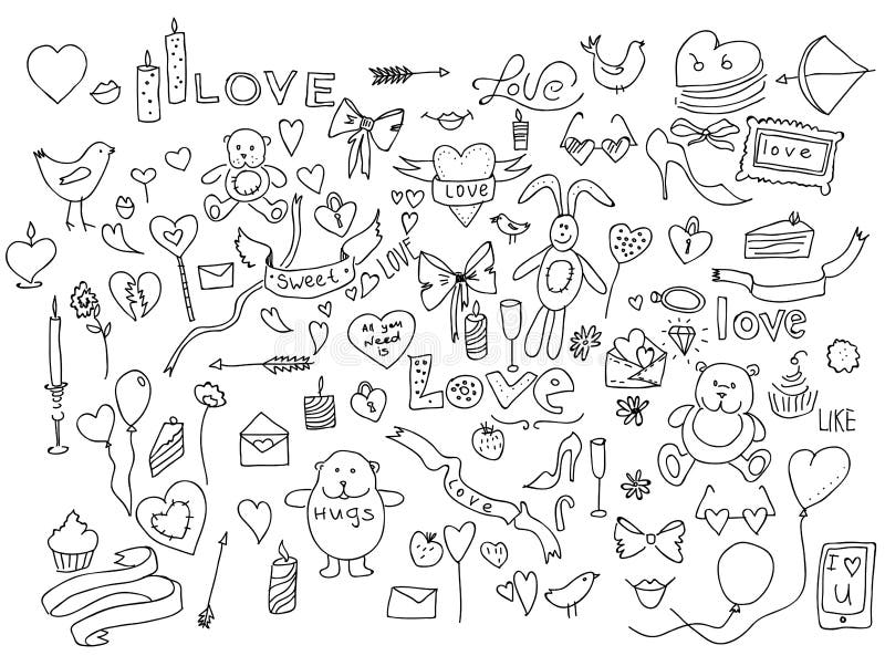 Hand Drawn Love Doodle Icons Illustration. Stock Illustration ...