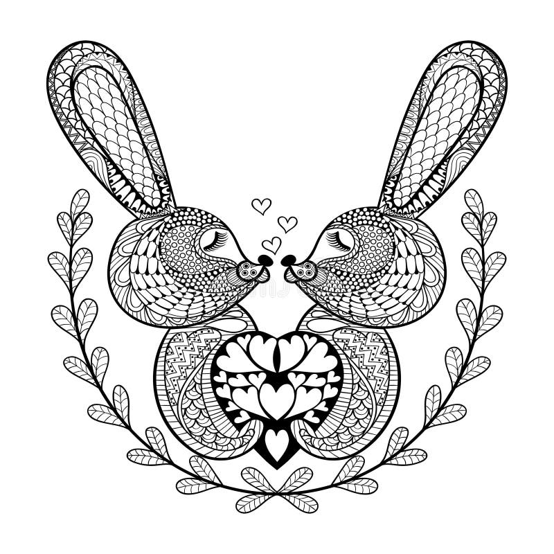 Hand Drawn Lovely Rabbit For St. Valentine's Day In Doodle, Zent Stock Vector - Illustration of ...