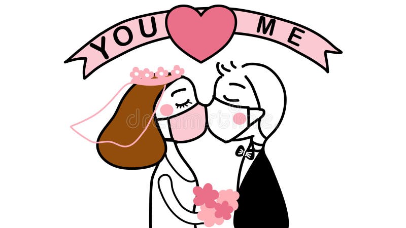 Download Hand Drawn Cartoon Couple In The Wedding During Covid-19 Stock Vector - Illustration of ...