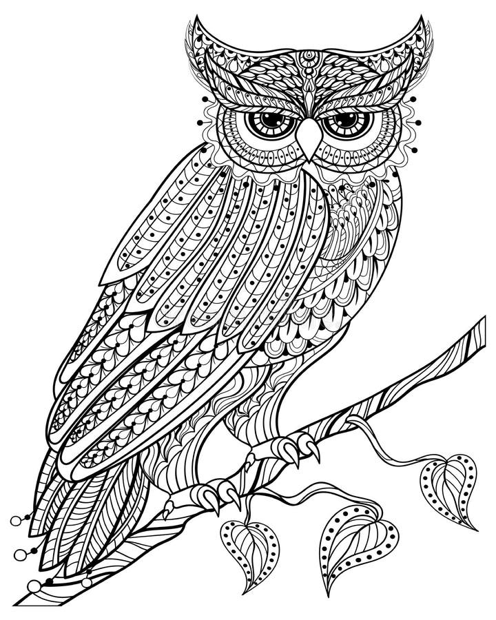 Decorative Owl on a Flowering Branch Coloring Book for Adults. Hand Drawn  Decorative Owl for the Anti Stress Coloring Page Stock Vector -  Illustration of abstract, drawn: 116211446