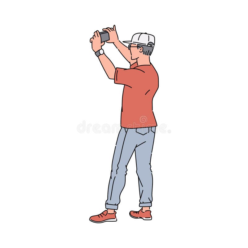 Hand Drawn Man Taking a Photo on His Phone Seen from Back View Stock Vector - Illustration of selfie, background: 164669233 Hand Drawn Man Taking a Photo on His Phone Seen from Back View Stock Vector - Illustration of selfie, background: 164669233