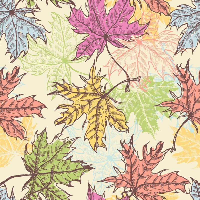 Hand drawn maple foliage seamless pattern