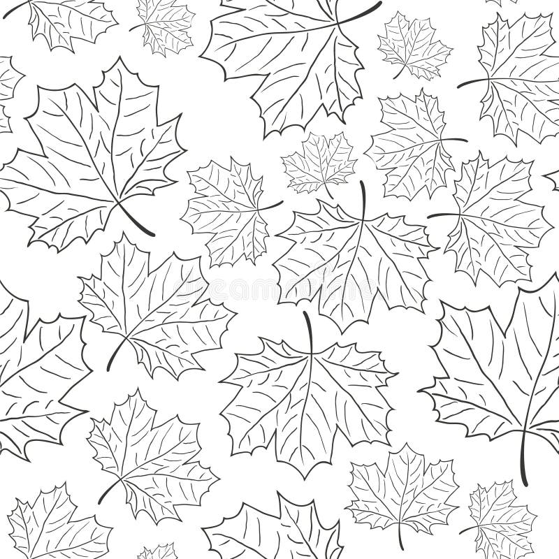 Hand Drawn Maple Leaf Seamless Pattern. Vector illustration