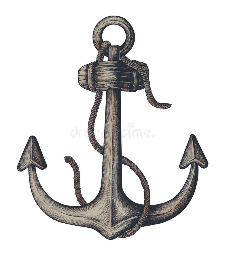Hand Drawn Metal Shank Anchor Stock Illustration - Illustration of ...