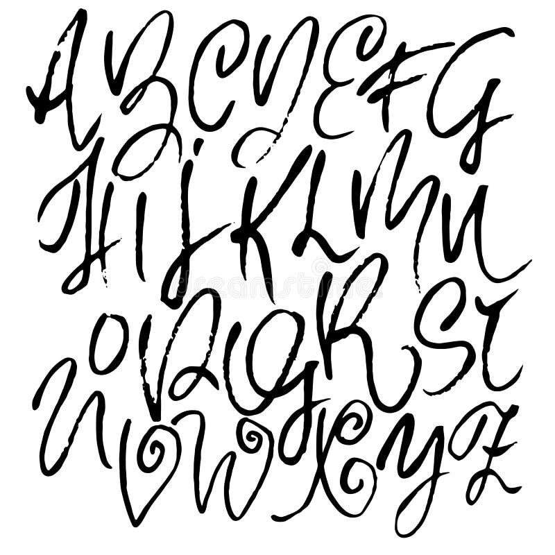 Hand Drawn Modern Dry Brush Lettering. Grunge Style Alphabet ...