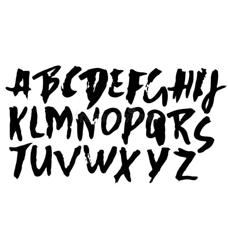 Hand Drawn Modern Dry Brush Lettering. Grunge Style Alphabet ...