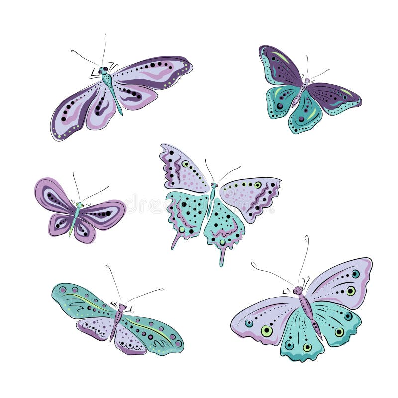 Download Hand Drawn Moth And Butterflies. Pastel Colored Vector Set ...