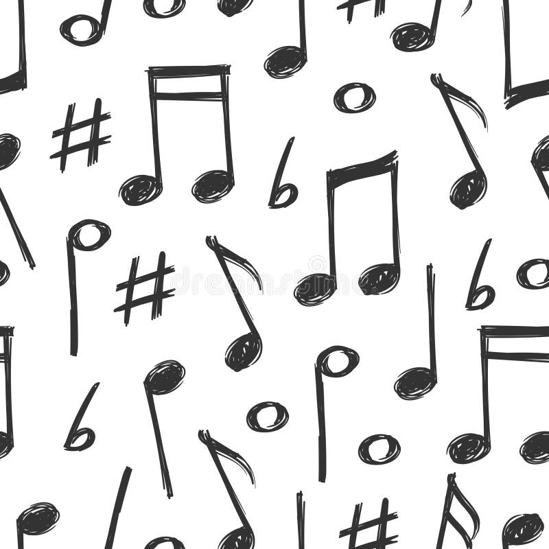 Hand drawn music notes seamless pattern design stock illustration