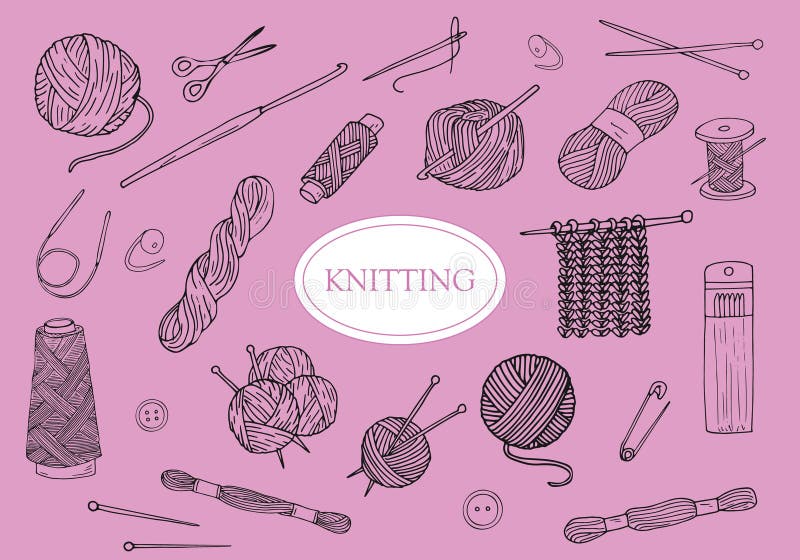Hand Drawn Needlecraft Tools Isolated Stock Vector Illustration of