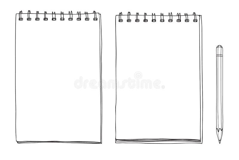 Hand drawn notebook and pencil cute line art vector illustration