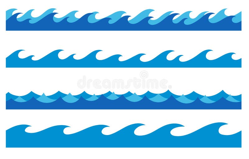 Hand Drawn Ocean Waves Endless Borders Set Stock Illustration